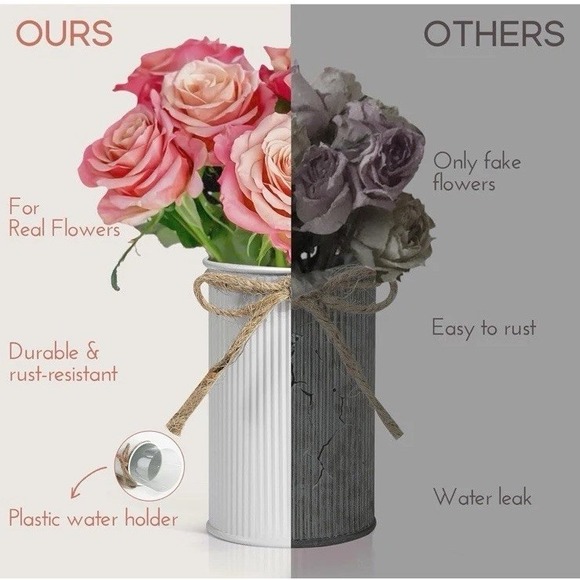 8 Farmhouse Vase Galvanized Metal 4.33 in Decor Vintage Flower Vase WEDDING NEW! - Picture 5 of 12